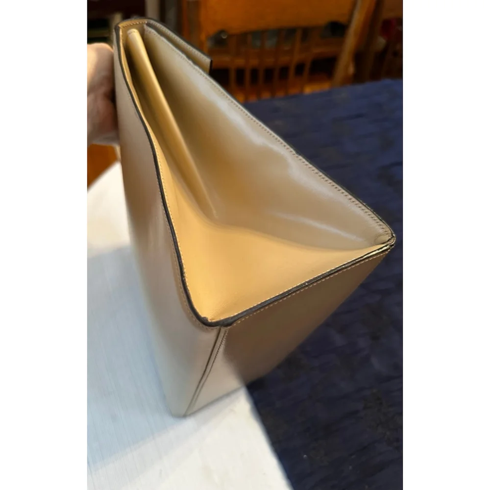 Celine Beige Leather Satchel Bag with Gold Hardware